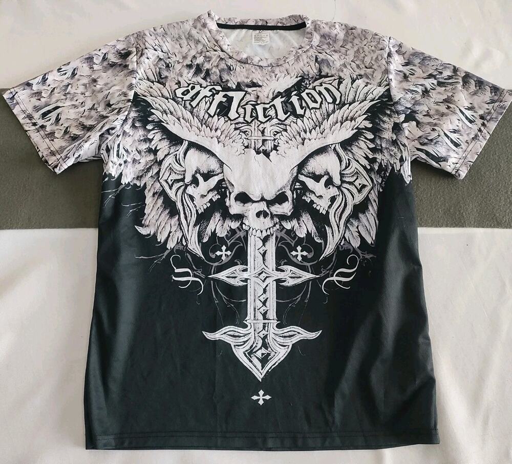 Affliction Men's Skull Graphic T-Shirt Black Cotton Short Sleeve M Y2K Street